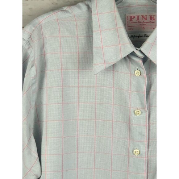 Thomas Pink Superfine Two-Fold Cotton Shirt US12 EUR42 Light Blue Pink Checkered - Picture 4 of 7